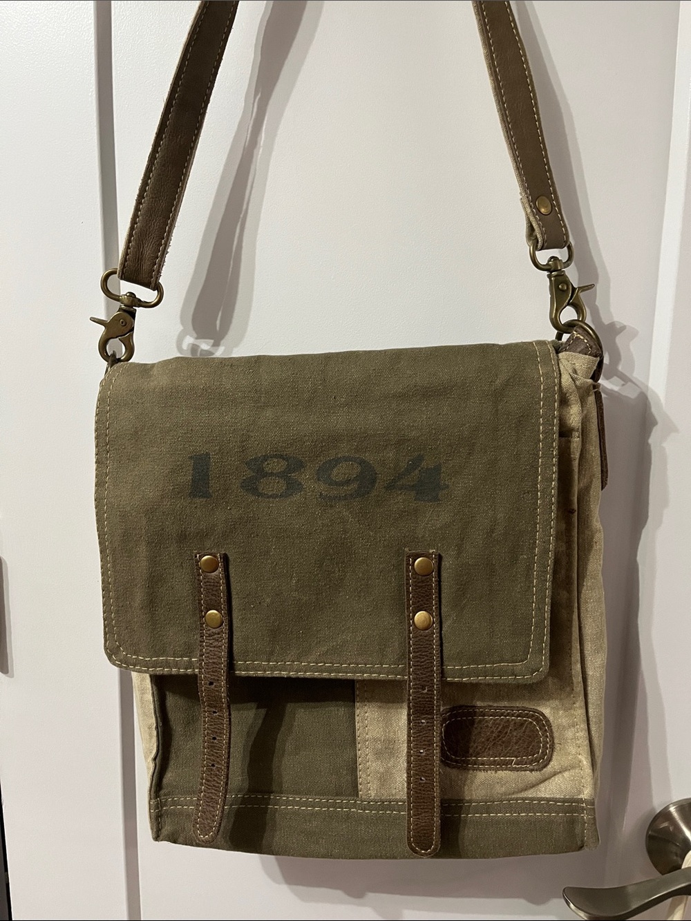 Myra brand Canvas Messenger Bag in Olive Green Crossbody
